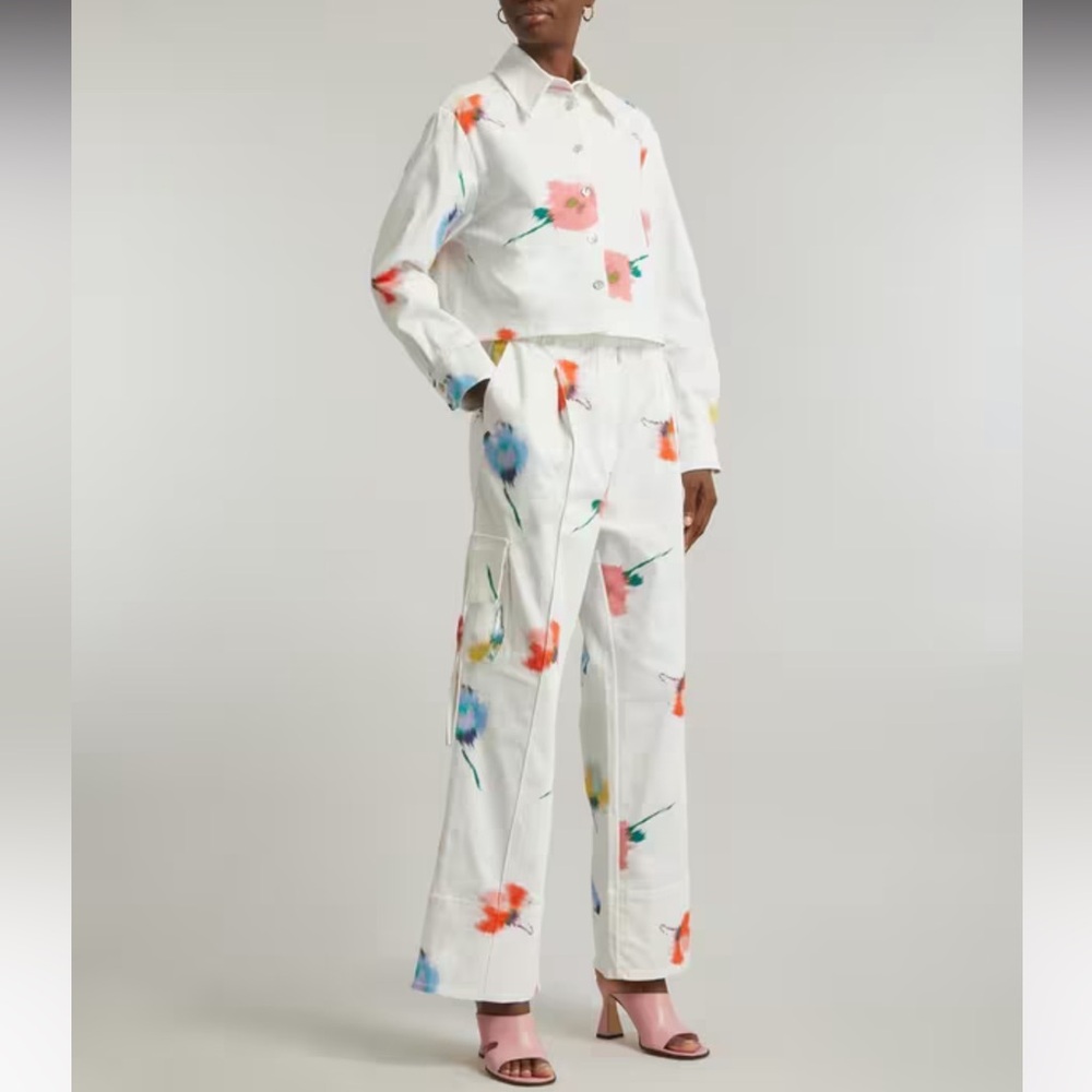 Sleeper Floral Cotton Wide Leg Cargo Trousers Elastic Waist Pants - Picture 3 of 12